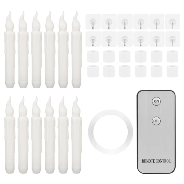 Pack of 12/24pcs LED Floating Taper Candles with Remote Flameless Flickering Hanging Candle Light for Home Christmas Party Decor