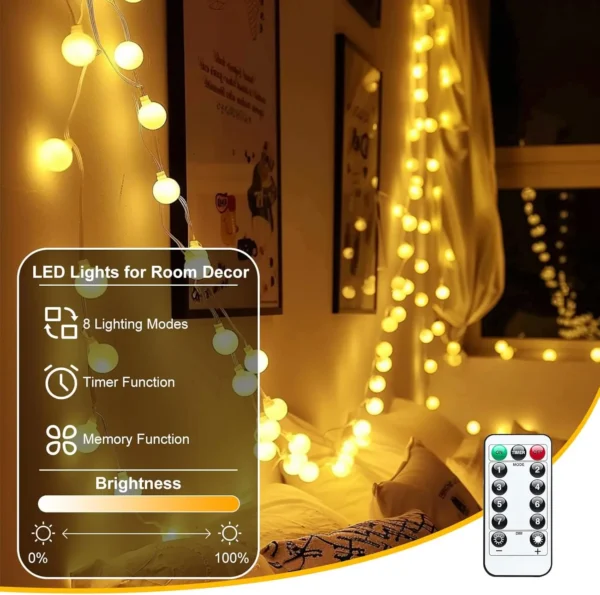 10M Ball LED String Lights Outdoor Ball Chain Lights Garland Lights Bulb Fairy Lights Party Home Wedding Garden Christmas Decor - Image 5