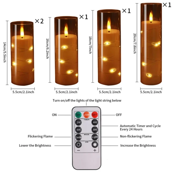 Set of 10/20 Flameless Candles w/ Embedded Star String LED Pillar Candle with Timer Remote Control For Home Indoor Wedding Decor - Image 9