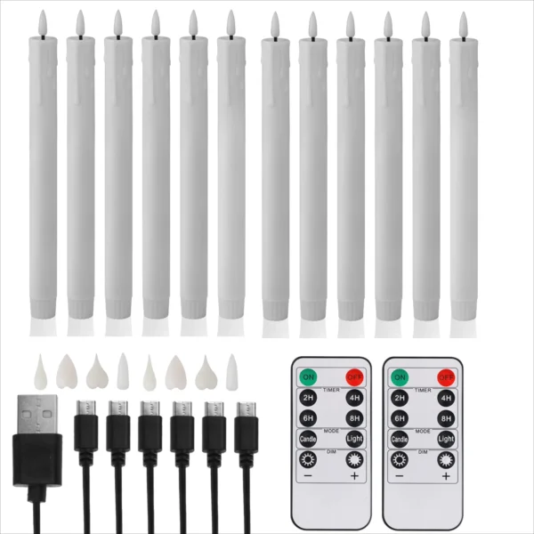 6/12pcs Rechargeable LED Flickering Flameless Taper Candles 4 Type Head with Remote Control Battery Operated Home Decor Candle - Image 4