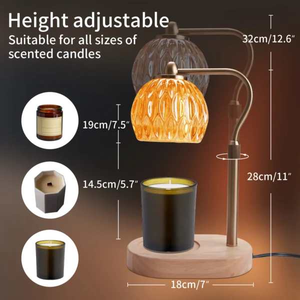 Retro Candle Warmer Table Lamp Aromatherapy Lamp with Timer & Dimmer Height Adjustable for Scented Candles Home Bedroom Decor - Image 3