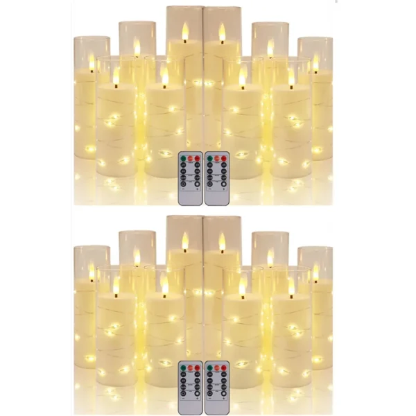 Set of 10/20 Flameless Candles w/ Embedded Star String LED Pillar Candle with Timer Remote Control For Home Indoor Wedding Decor - Image 5