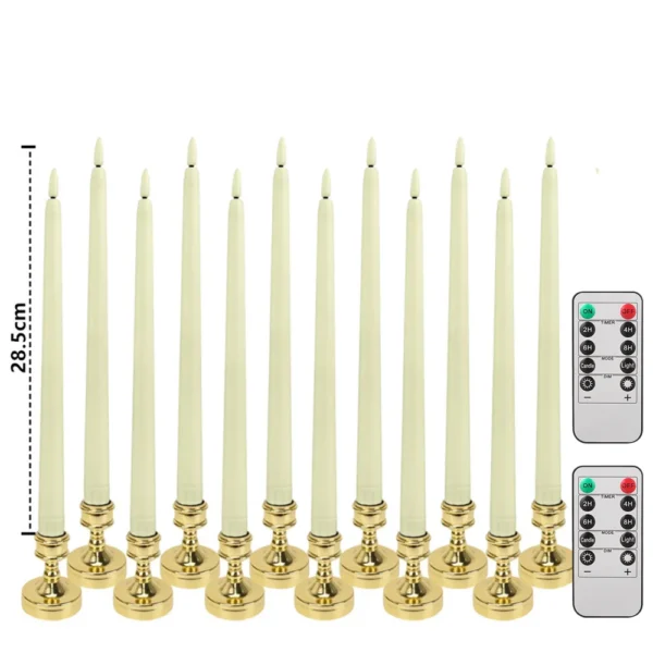 Set of 6/12 Flameless LED Taper Candles with Removable Gold Holders Battery Operated Window Candle for Christmas Table Decor - Image 3