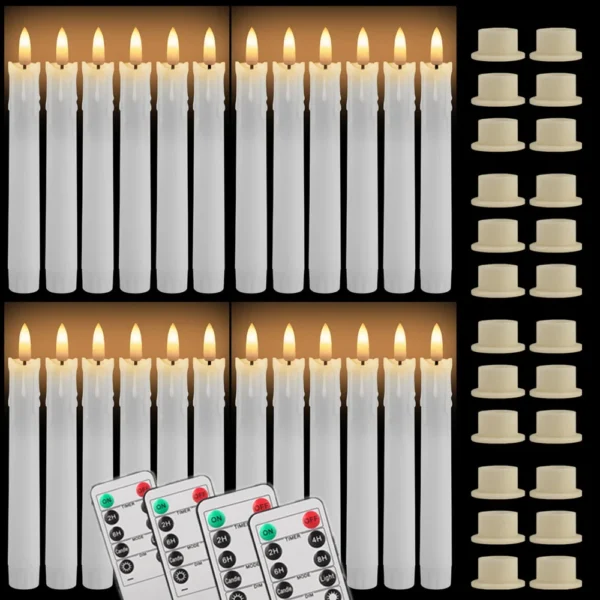 Pack of 12/24pc Flameless Flickering Ivory Taper Candles with Remote Battery Operated LED 3D Wick Candle Christmas Wedding Decor - Image 6