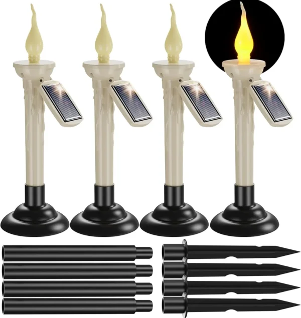 4Packs Cone-Shaped Solar Candles with Brackets for Outdoor Garden Terrace Table Window Sill Decorative Lighting - Image 2