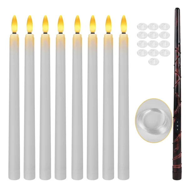 12/24Pack Christmas Floating Candles With Magic Wand Remote LED Flameless Hanging Taper Candle Flickering for Home Holiday Decor - Image 3