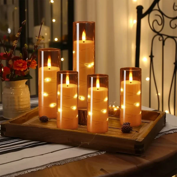 Set of 10/20 Flameless Candles w/ Embedded Star String LED Pillar Candle with Timer Remote Control For Home Indoor Wedding Decor - Image 12