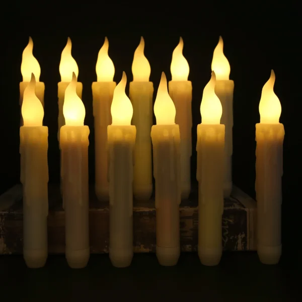 Pack of 12/24pcs LED Floating Taper Candles with Remote Flameless Flickering Hanging Candle Light for Home Christmas Party Decor - Image 10