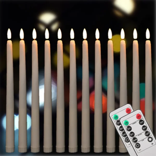 Set of 6/12 Flameless LED Taper Candles with Removable Gold Holders Battery Operated Window Candle for Christmas Table Decor - Image 15