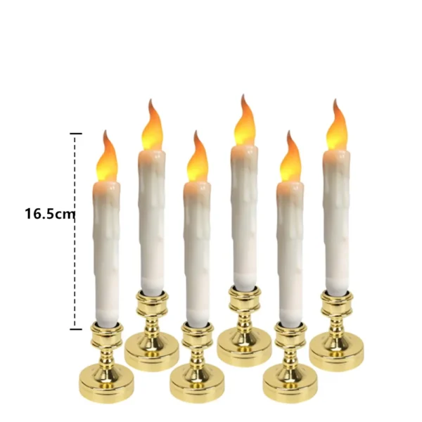 Set of 6/12 Flameless LED Taper Candles with Removable Gold Holders Battery Operated Window Candle for Christmas Table Decor - Image 2