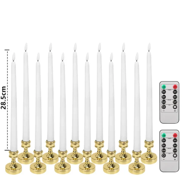 Set of 6/12 Flameless LED Taper Candles with Removable Gold Holders Battery Operated Window Candle for Christmas Table Decor - Image 4