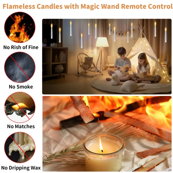 Floating Flameless Candles with Magic Wand Hanging Flickering LED Taper Candle for Indoor Outdoor Christmas Halloween Home Decor - Image 6
