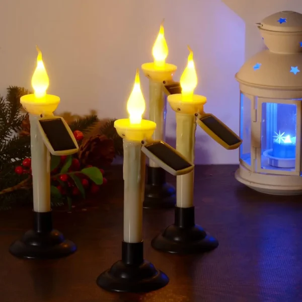 4Packs Cone-Shaped Solar Candles with Brackets for Outdoor Garden Terrace Table Window Sill Decorative Lighting - Image 5