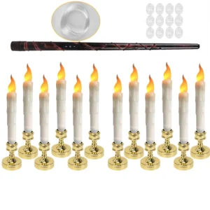 Set of 6/12 Flameless LED Taper Candles with Removable Gold Holders Battery Operated Window Candle for Christmas Table Decor