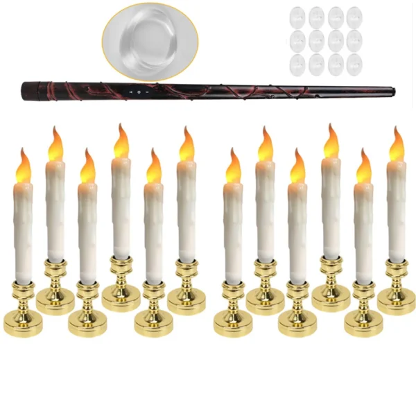 Set of 6/12 Flameless LED Taper Candles with Removable Gold Holders Battery Operated Window Candle for Christmas Table Decor