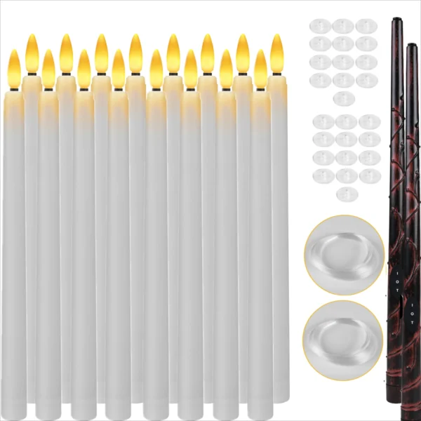 12/24Pack Christmas Floating Candles With Magic Wand Remote LED Flameless Hanging Taper Candle Flickering for Home Holiday Decor - Image 4