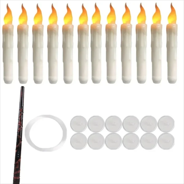 12/24Pack Christmas Floating Candles With Magic Wand Remote LED Flameless Hanging Taper Candle Flickering for Home Holiday Decor