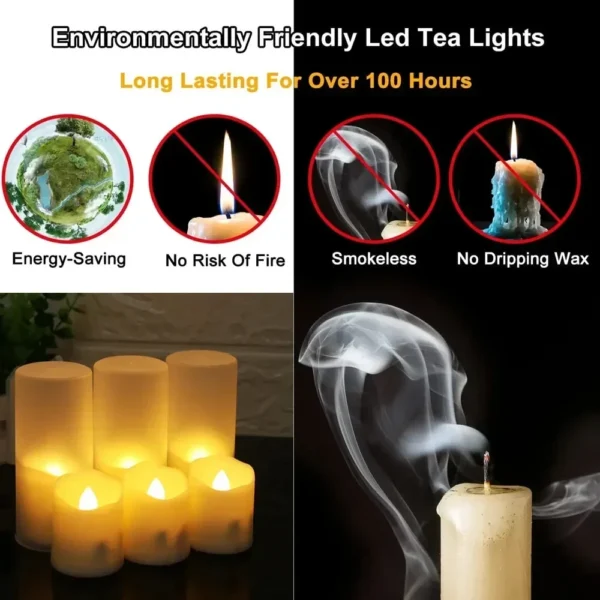 Pack of 12/24 Rechargeable LED Candle with Remote Flameless Flickering Tea Lights Home Dinner Christmas Wedding Party Decor - Image 5
