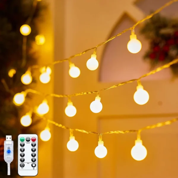 10M Ball LED String Lights Outdoor Ball Chain Lights Garland Lights Bulb Fairy Lights Party Home Wedding Garden Christmas Decor - Image 2