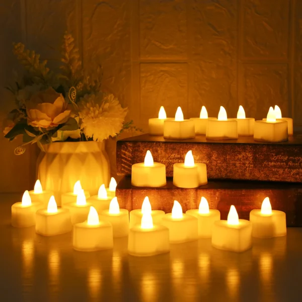 24/48 Pack Heart Shaped LED Tea Lights Candles with Artificial Rose Petals Romantic Night Decorations  for Wedding Anniversary - Image 9