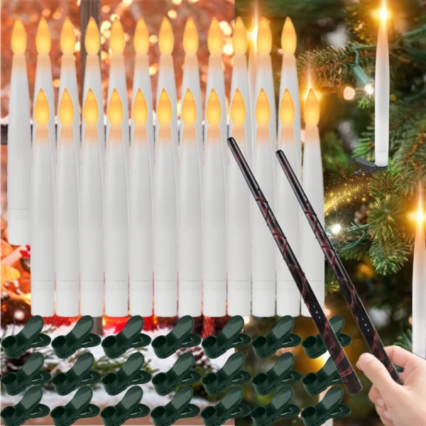 Floating Flameless Candles with Magic Wand Hanging Flickering LED Taper Candle for Indoor Outdoor Christmas Halloween Home Decor - Image 4