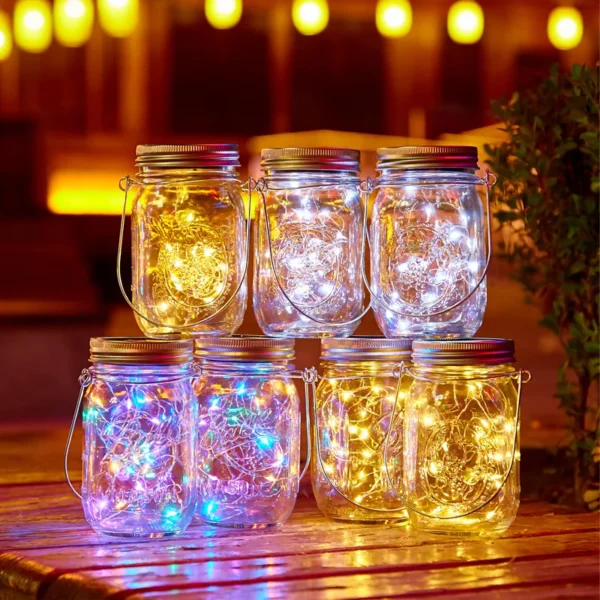 Solar Mason Jar Lights 20 LED Waterproof Fairy Firefly Jar Lid with Handles Lights For Patio Garden Wedding Decoration（No Jars） - Image 6