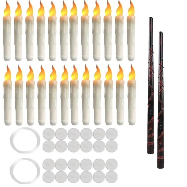 12/24Pack Christmas Floating Candles With Magic Wand Remote LED Flameless Hanging Taper Candle Flickering for Home Holiday Decor - Image 2