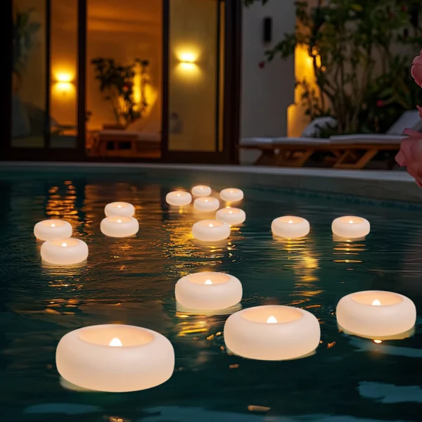 12/24 Pack Waterproof Flameless Floating Tealights Candle Electric Flickering LED Candles For Wedding Party Pool&SPA Home Decor - Image 10