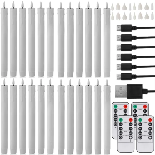 6/12pcs Rechargeable LED Flickering Flameless Taper Candles 4 Type Head with Remote Control Battery Operated Home Decor Candle - Image 6