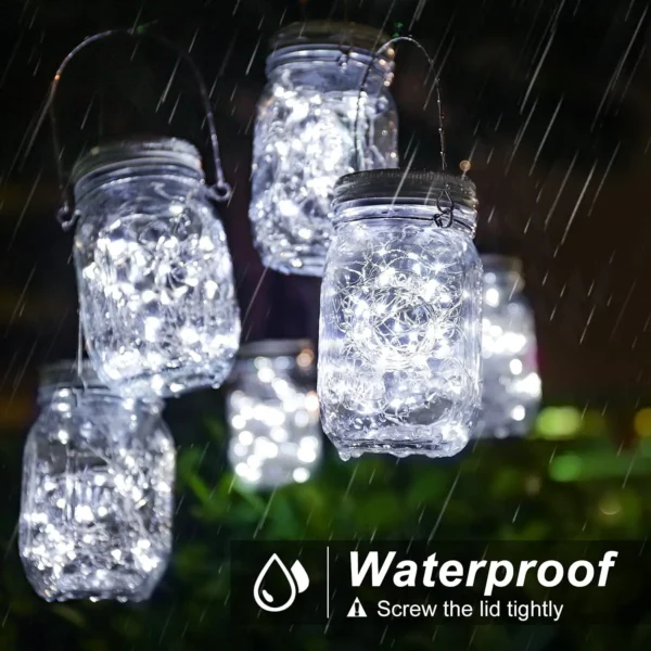 Solar Mason Jar Lights 20 LED Waterproof Fairy Firefly Jar Lid with Handles Lights For Patio Garden Wedding Decoration（No Jars） - Image 8