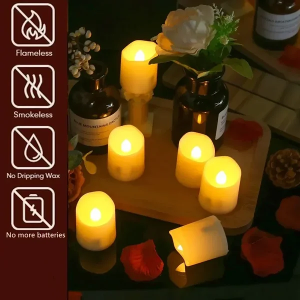 Pack of 12/24 Rechargeable LED Candle with Remote Flameless Flickering Tea Lights Home Dinner Christmas Wedding Party Decor - Image 3