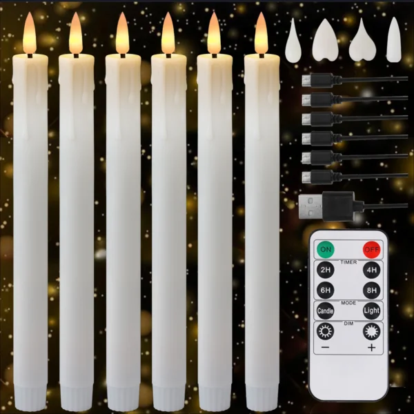 6/12pcs Rechargeable LED Flickering Flameless Taper Candles 4 Type Head with Remote Control Battery Operated Home Decor Candle - Image 7