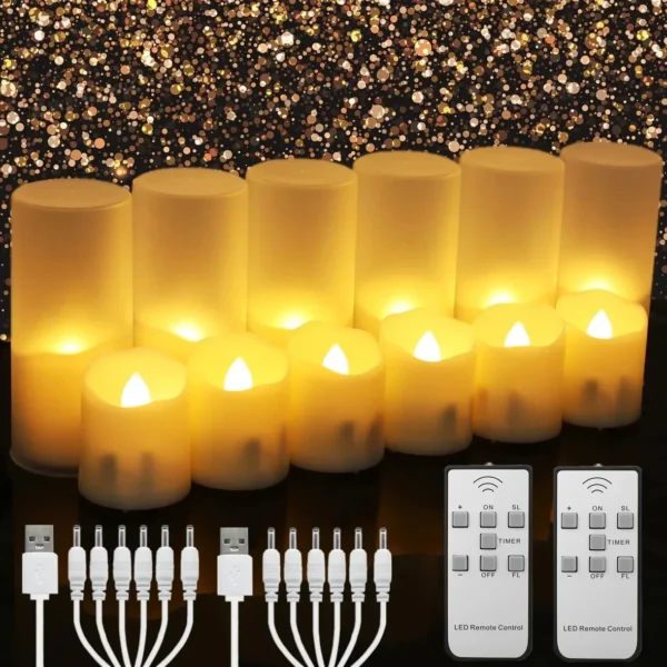 Pack of 12/24 Rechargeable LED Candle with Remote Flameless Flickering Tea Lights Home Dinner Christmas Wedding Party Decor - Image 2