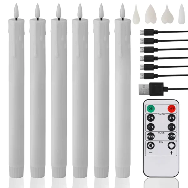 6/12pcs Rechargeable LED Flickering Flameless Taper Candles 4 Type Head with Remote Control Battery Operated Home Decor Candle - Image 2
