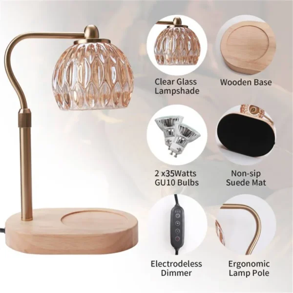 Retro Candle Warmer Table Lamp Aromatherapy Lamp with Timer & Dimmer Height Adjustable for Scented Candles Home Bedroom Decor - Image 6
