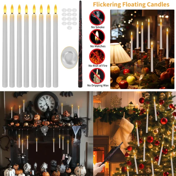 Floating Candles with Magic Wand Remote Control Flickering Warm Light Flameless Taper Candle for Christmas/Wedding/Party Home - Image 7