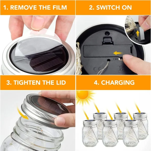 Solar Mason Jar Lights 20 LED Waterproof Fairy Firefly Jar Lid with Handles Lights For Patio Garden Wedding Decoration（No Jars） - Image 5