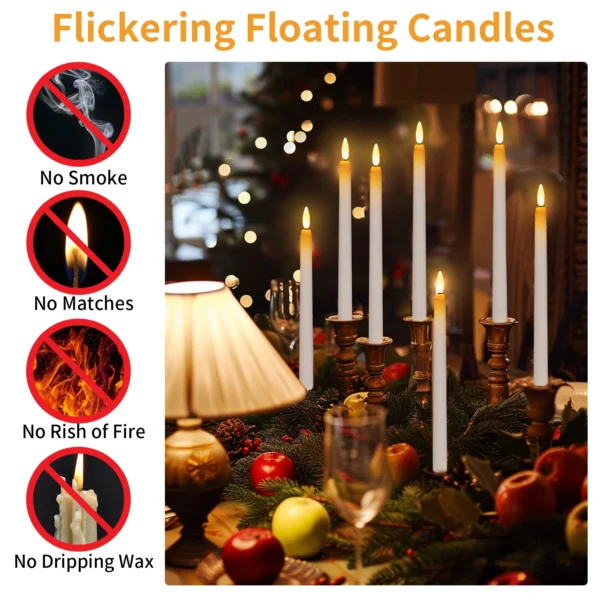 Set of 6/12 Flameless LED Taper Candles with Removable Gold Holders Battery Operated Window Candle for Christmas Table Decor - Image 13